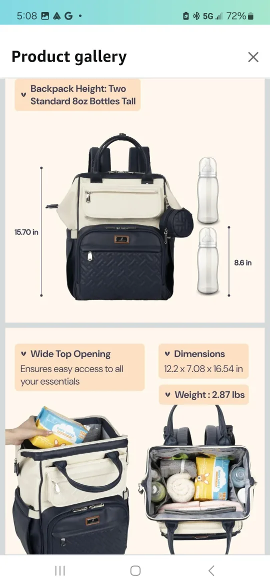 BabbleRoo Leather Diaper Bag Backpack - Blueberry Cream image indicator(4)