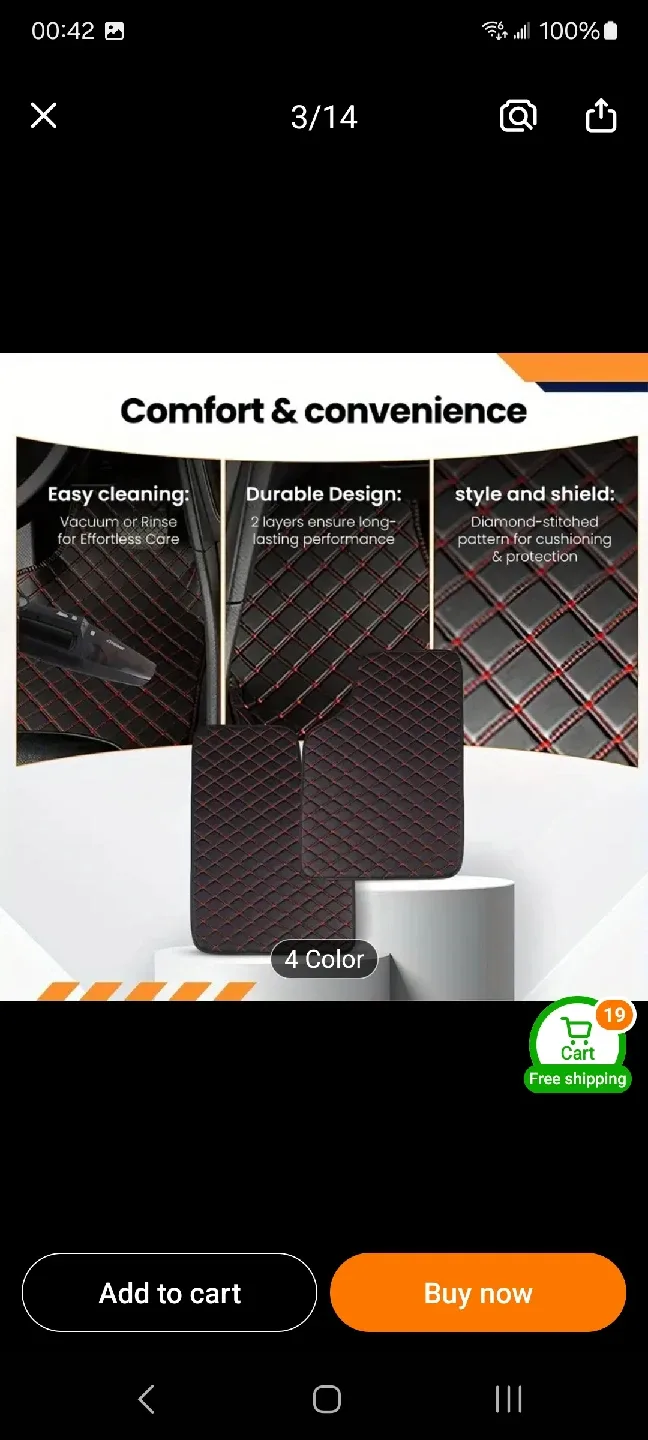 Universal Car Floor Mats - Black with Red Stitching image indicator(4)