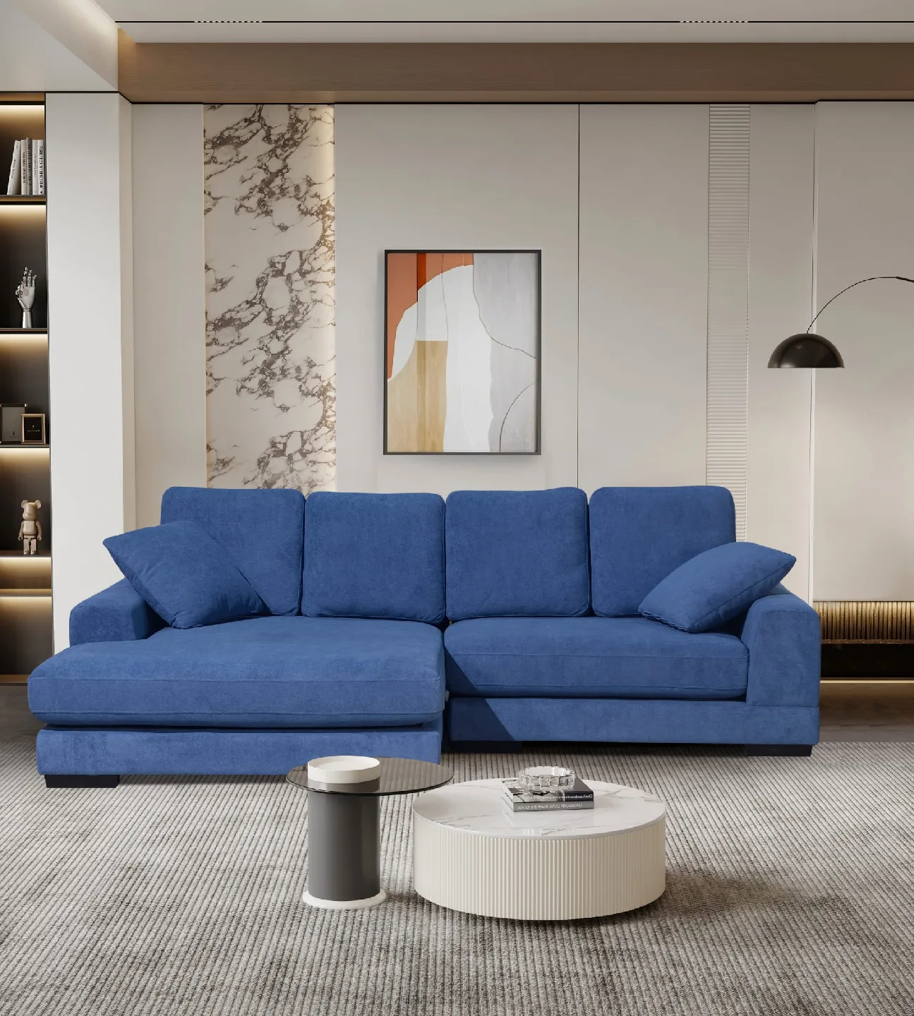 Blue Sectional Sofa with Chaise Lounge thumbnail
