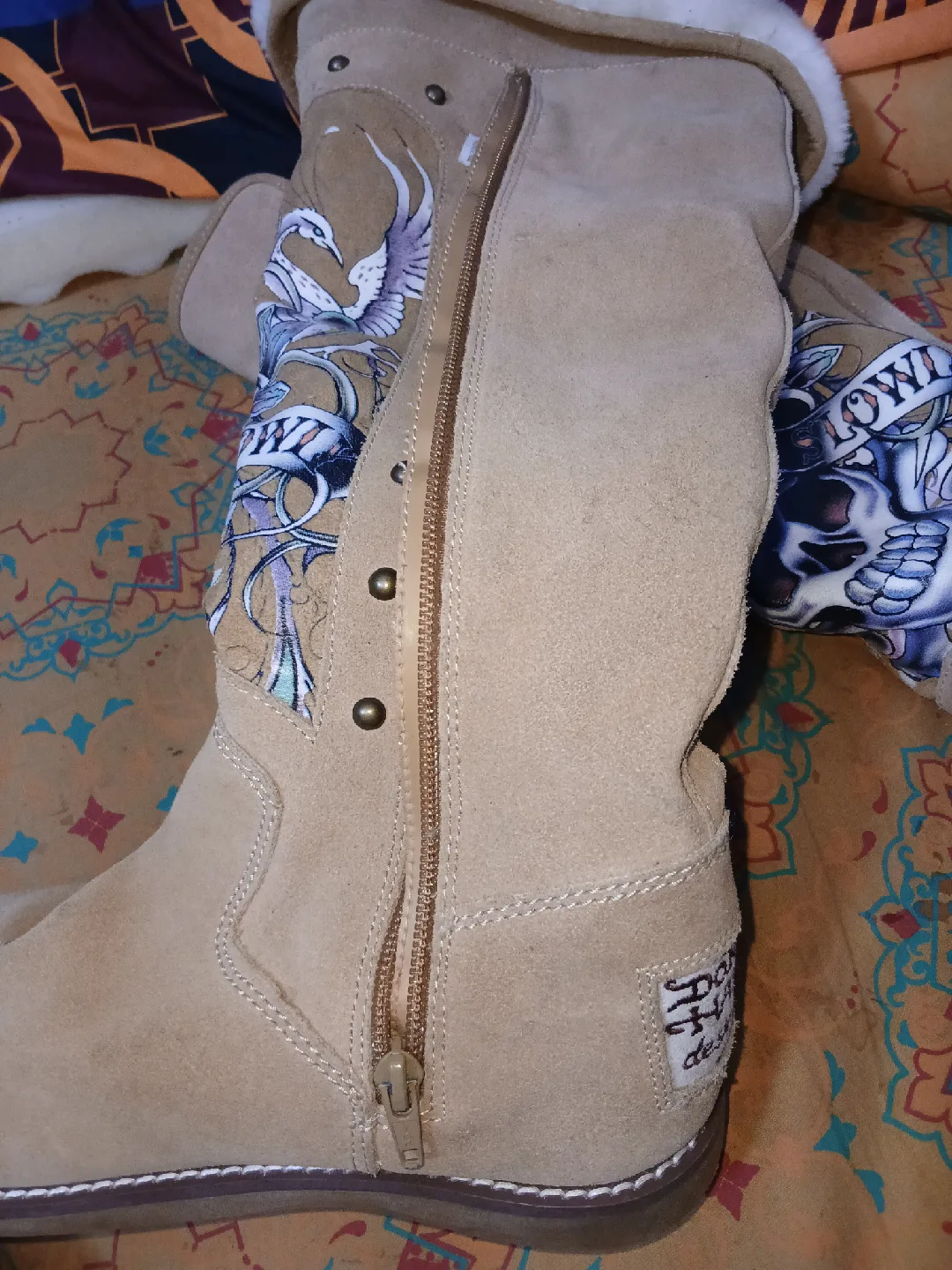 Ed Hardy Beige Suede Boots with Skull Design image indicator(7)