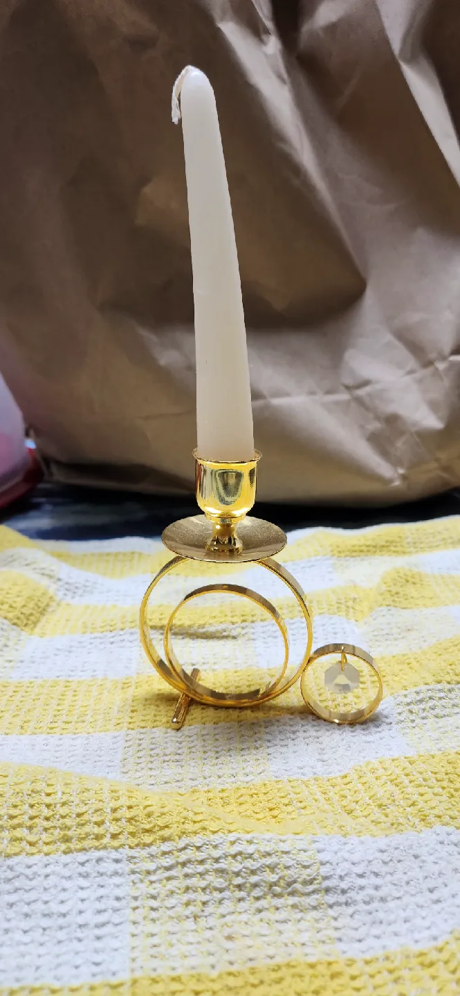 Gold Metal Candle Holder with Rings thumbnail