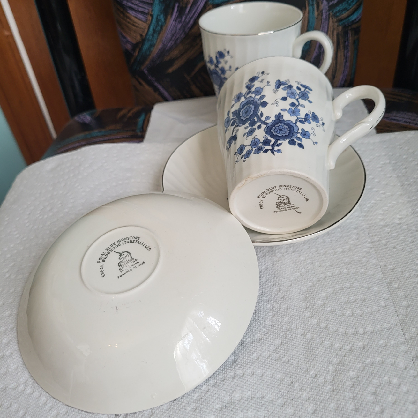 Royal Blue Ironstone Wedgwood Teacups & Saucer - photo 2