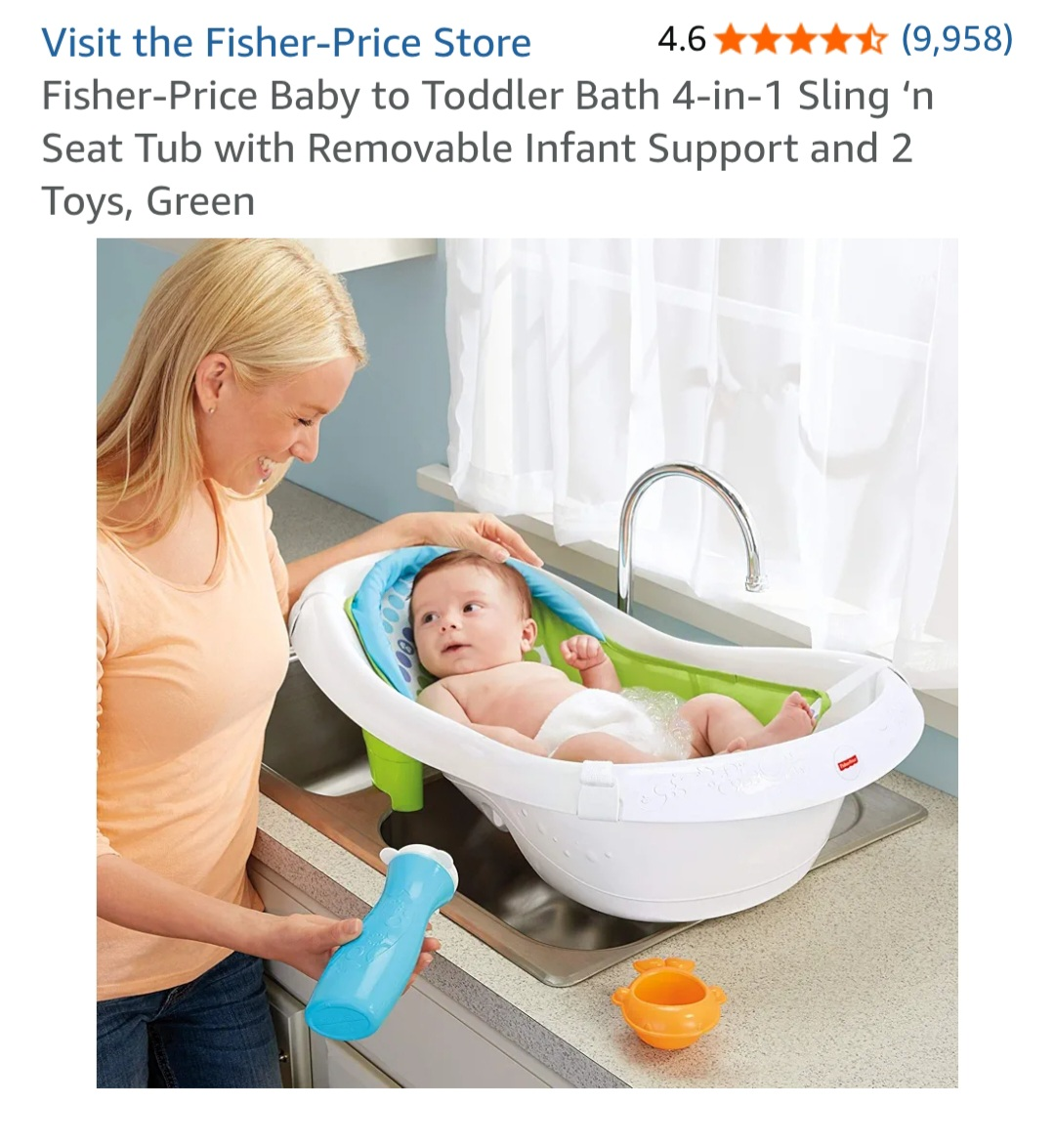 Fisher-Price Baby to Toddler Bath 4-in-1 Sling 'n Seat Tub