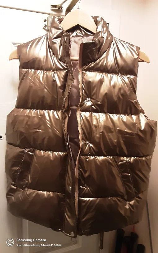 Metallic Gold Puffer Vest, lightweight & worm and very soft thumbnail