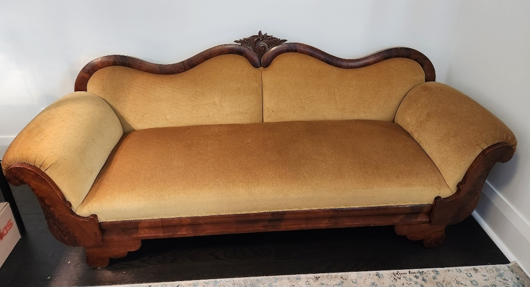 Victorian Carved Wood Sofa with Velvet Upholstery