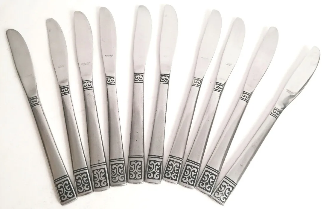 Retro Stainless Steel Flatware ~ Dinner Knife Set of Ten image indicator(2)