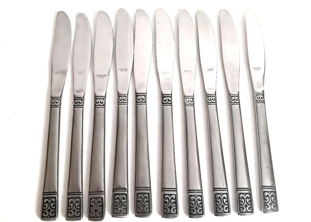 Retro Stainless Steel Flatware ~ Dinner Knife Set of Ten image indicator(4)