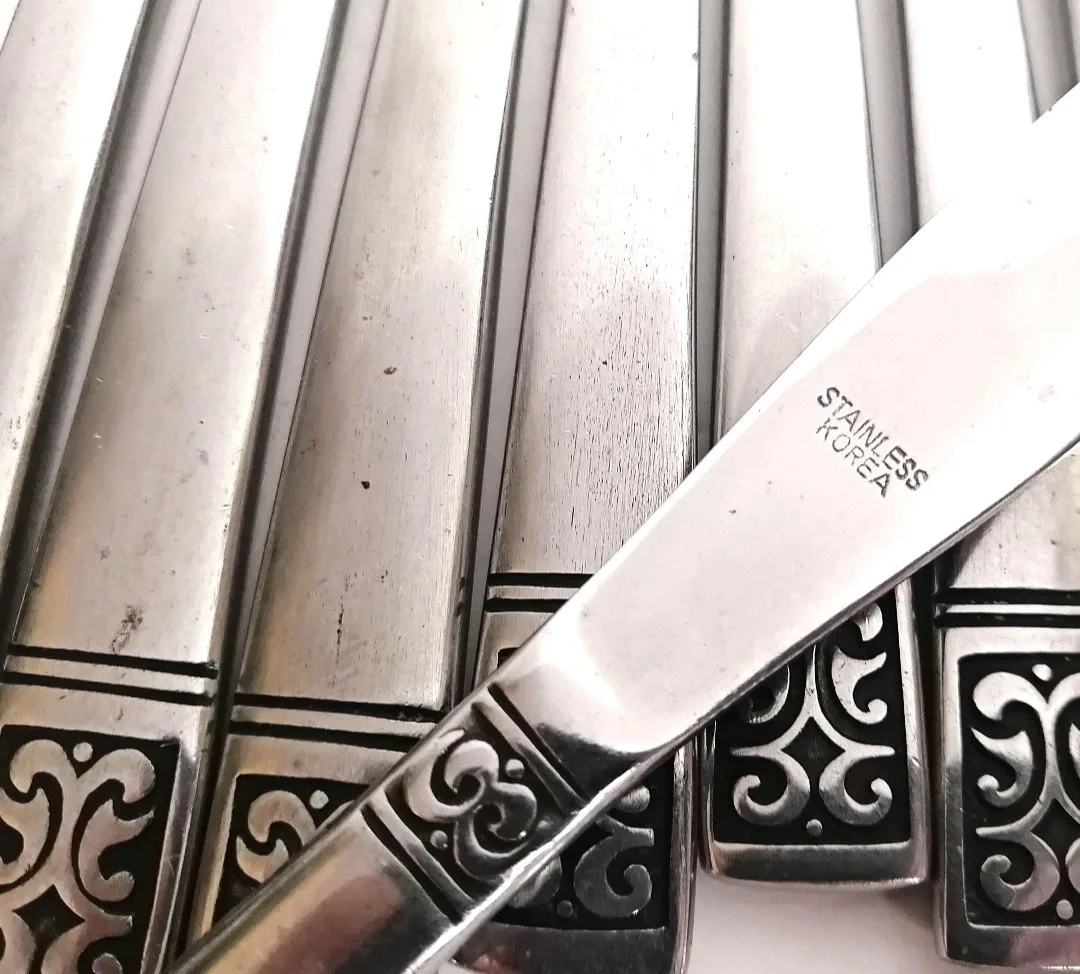 Retro Stainless Steel Flatware ~ Dinner Knife Set of Ten image indicator(5)