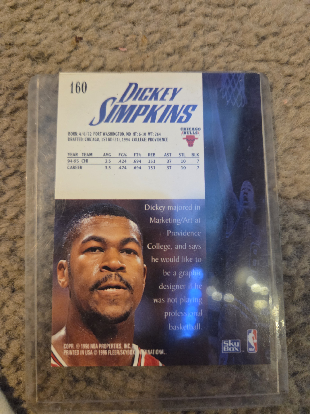 Dickey Simpkins Skybox Basketball Card - photo 2