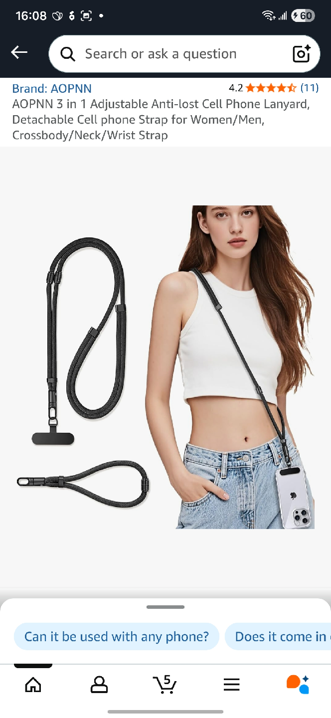 AOPNN 3 in 1 Adjustable Anti-lost Cell Phone Lanyard - Black