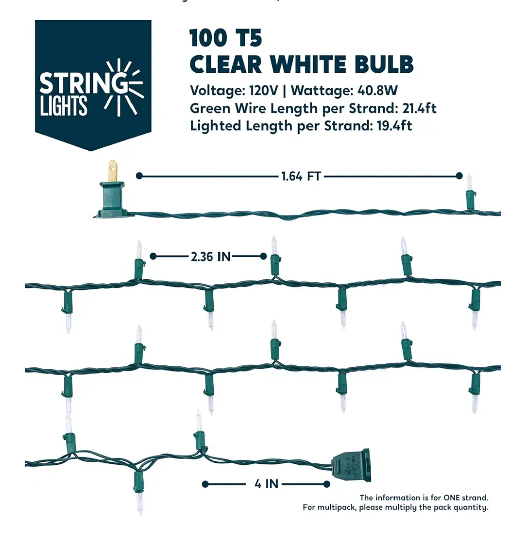 String Lights 100 T5 Clear White Bulb image indicator(4)