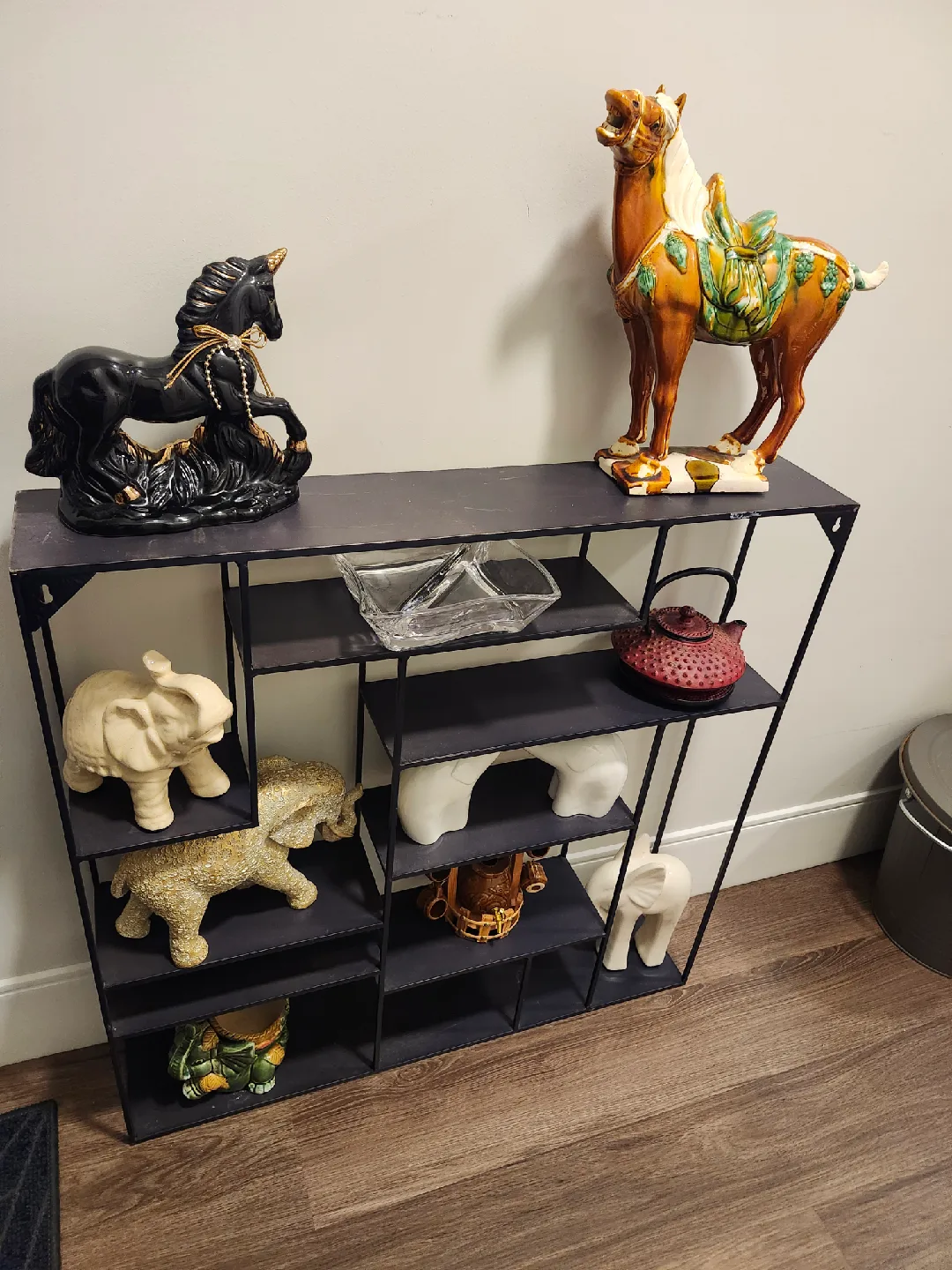 Black Metal Wall Panel Display Shelf - Horses/Elephants Included image indicator(3)