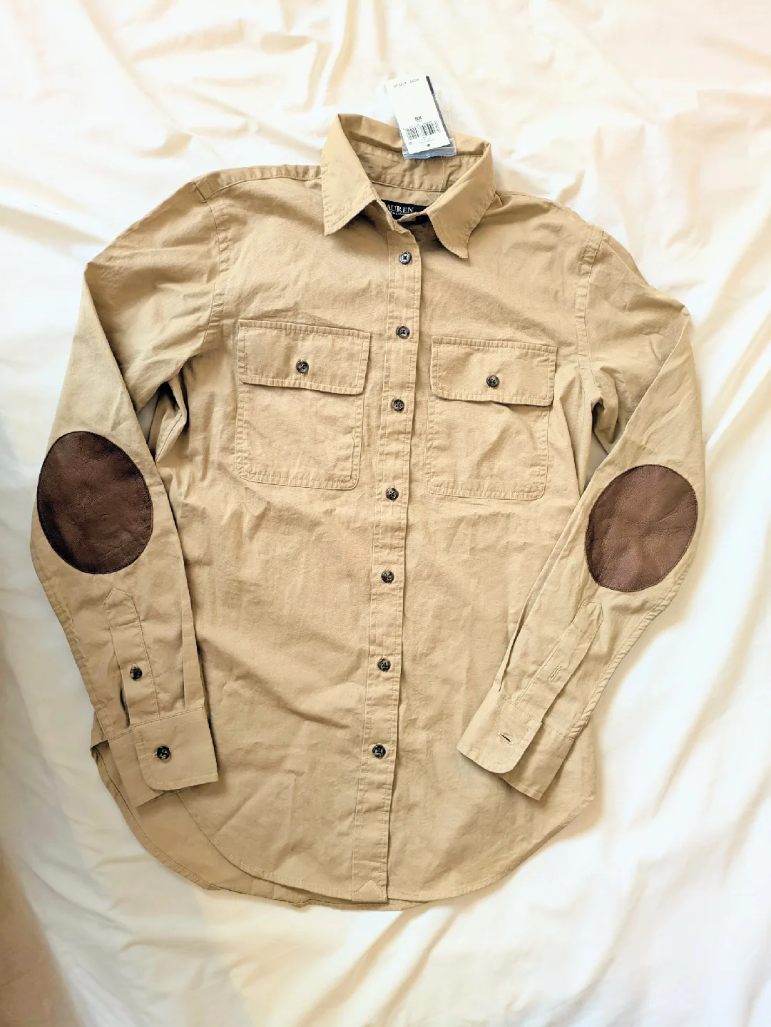 Ralph Lauren Leather-Trim Featherweight Twill Shirt - NEW image indicator(7)