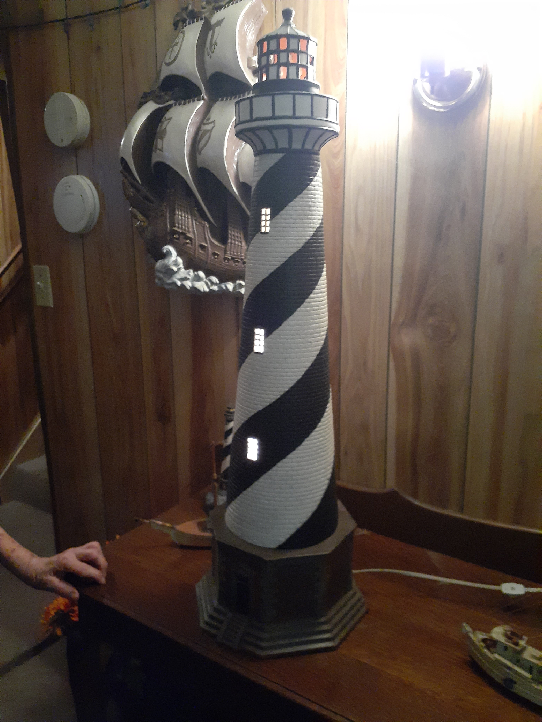 Ceramic Striped Lighthouse Lamp