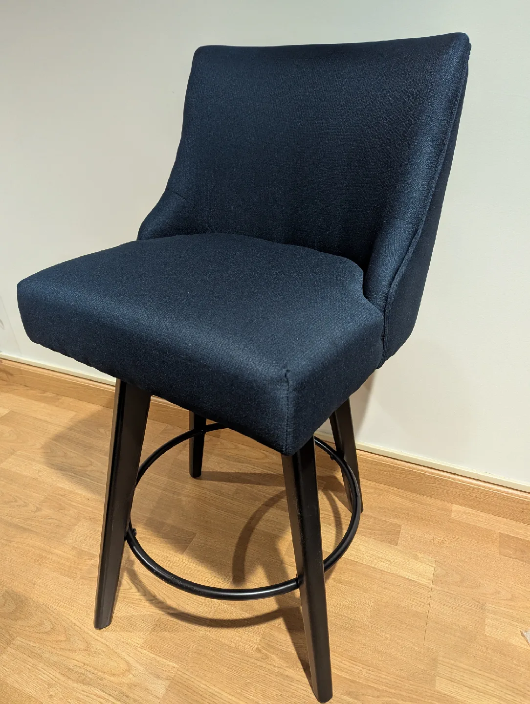 Pair of blue upholstered  bar height stools image indicator(4)