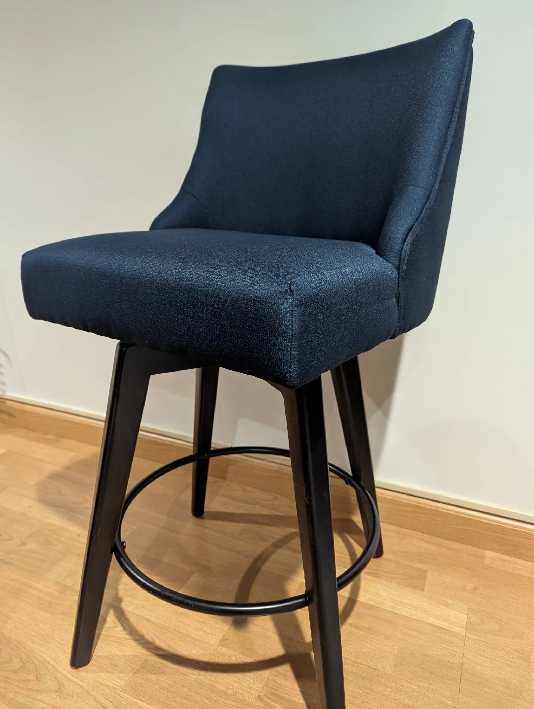 Pair of blue upholstered  bar height stools image indicator(3)