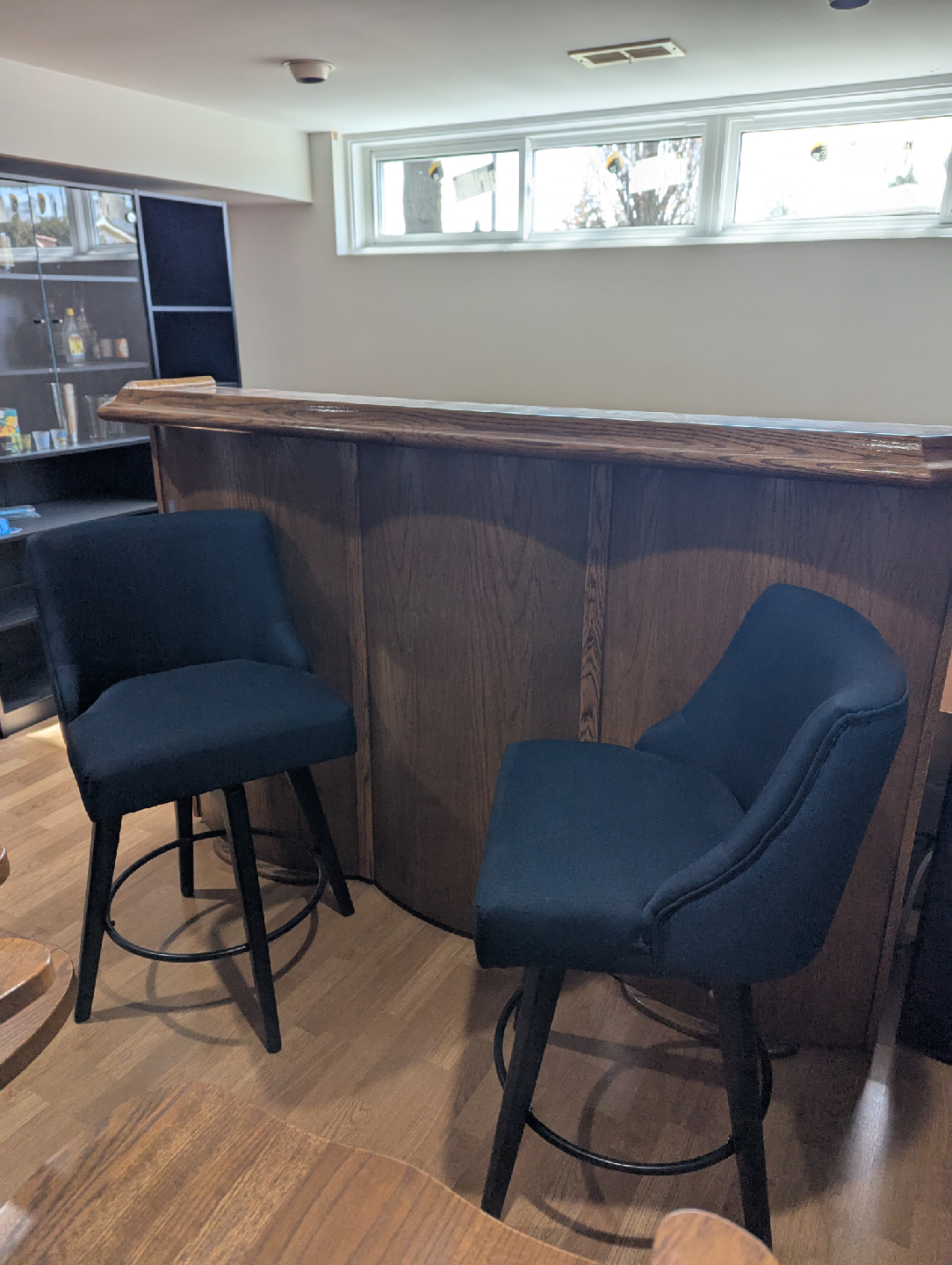 Pair of blue upholstered  bar height stools - photo 2