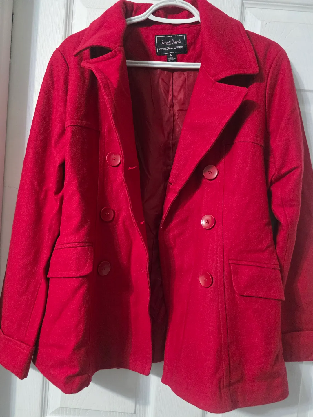 Steve & Barry's Red Wool Blend Pea Coat - Size M image indicator(3)