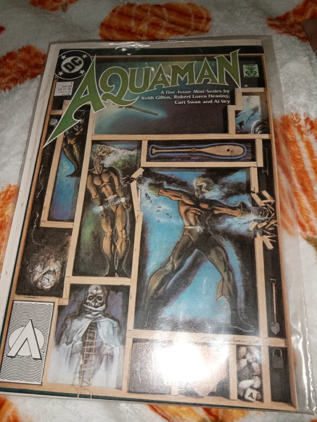 Aquaman comic book in plastic