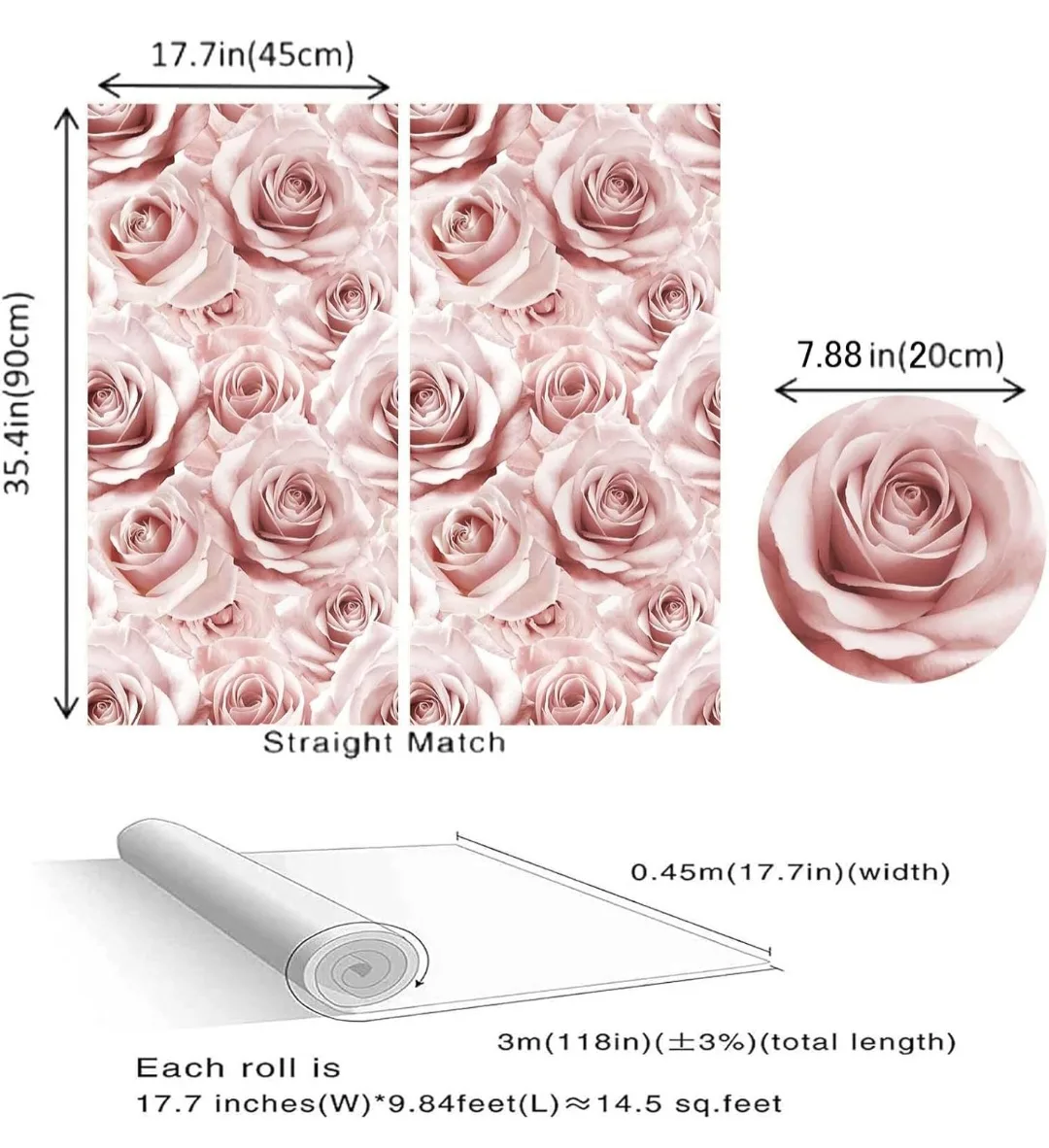 Pink Floral Rose Peel and Stick Wallpaper Modern 17.7"x118" image indicator(2)