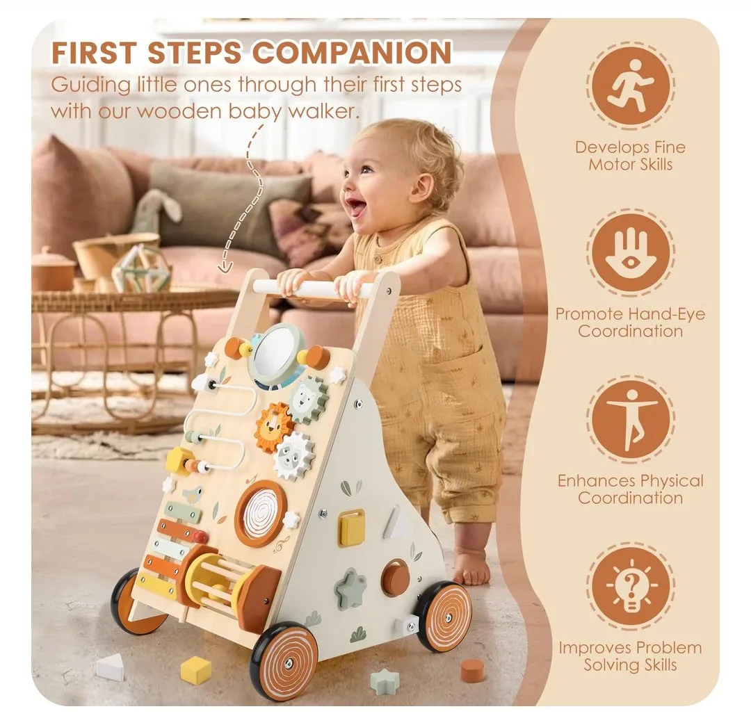 Pithfor Wooden Baby Walker with Activity Center image indicator(5)