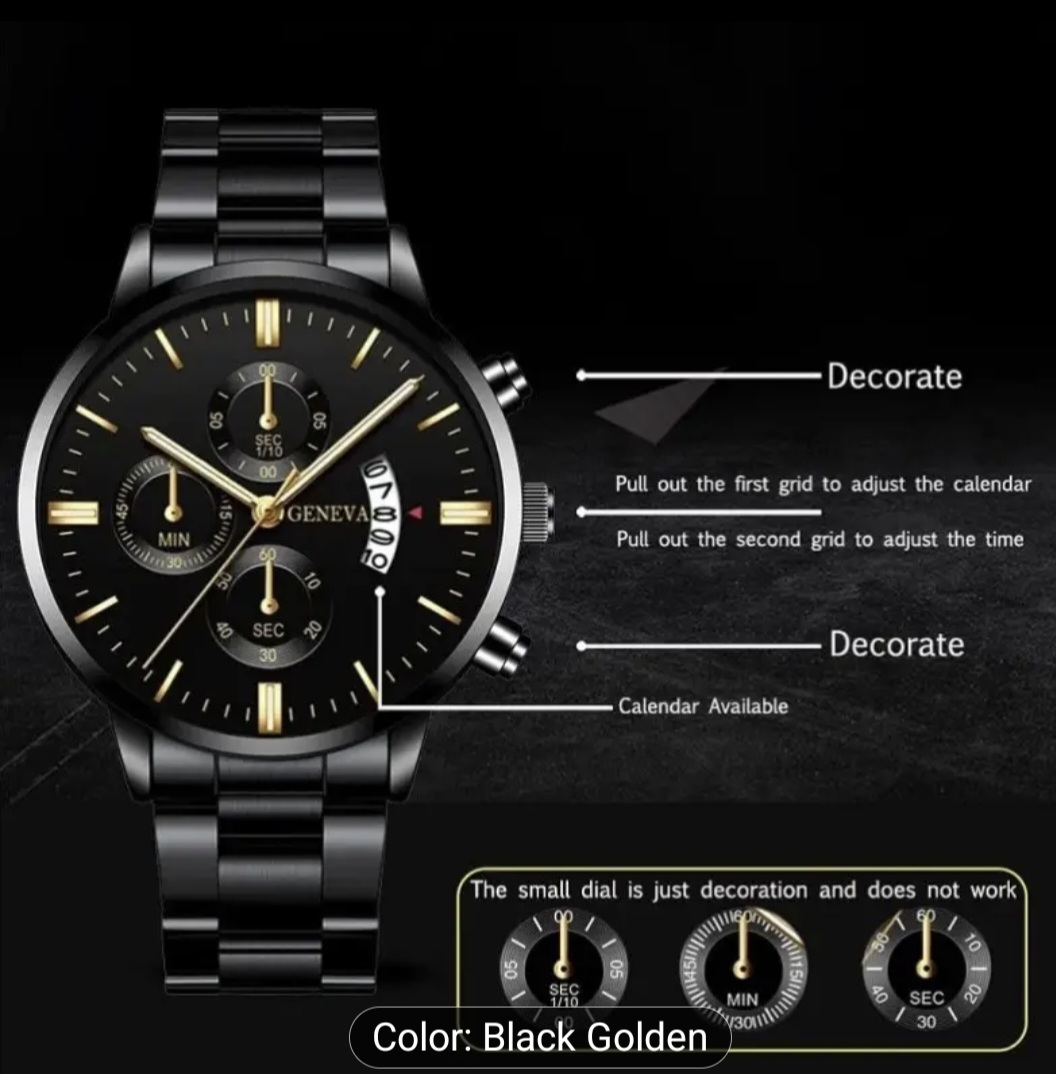 Geneva Black & Golden Watch - photo 3