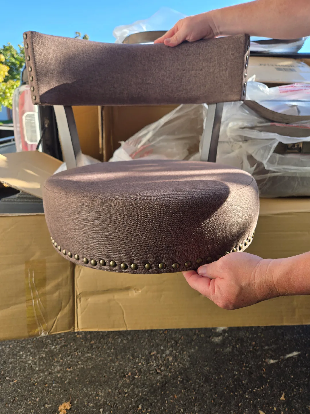 New Counter Height Chairs - 360° Swivel Seat – Grey – Set of 2 image indicator(3)