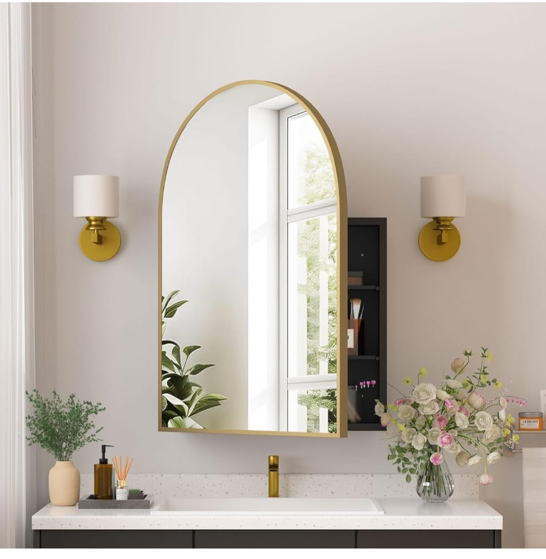 20x30 Inch Black Medicine Cabinet with Arched Mirror