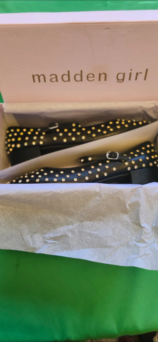 Madden Girl Black Studded Mary Jane Flats, Size 10 New in Box image indicator(2)