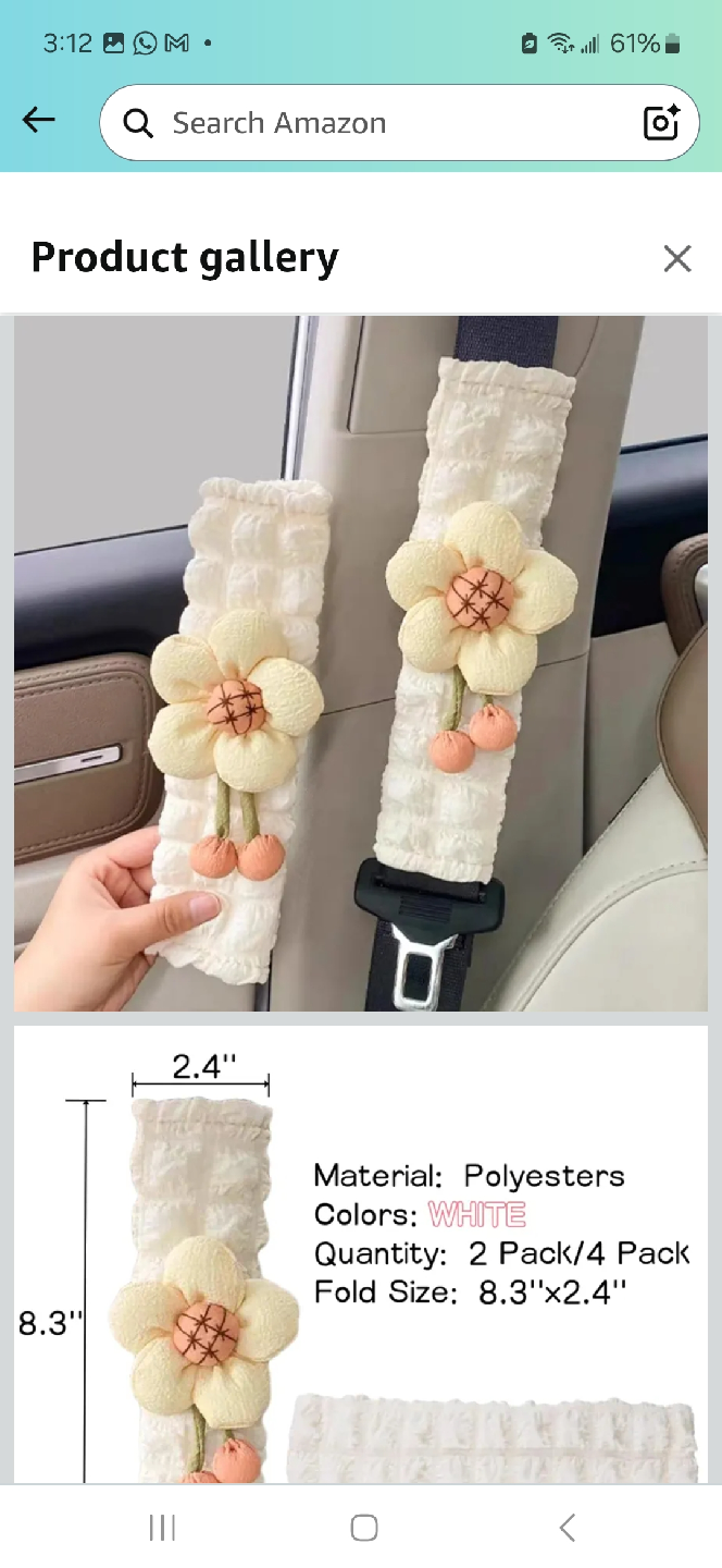 Lovely Flower Car Seat Belt Cover - White