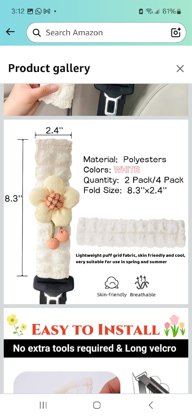 Lovely Flower Car Seat Belt Cover - White - photo 2