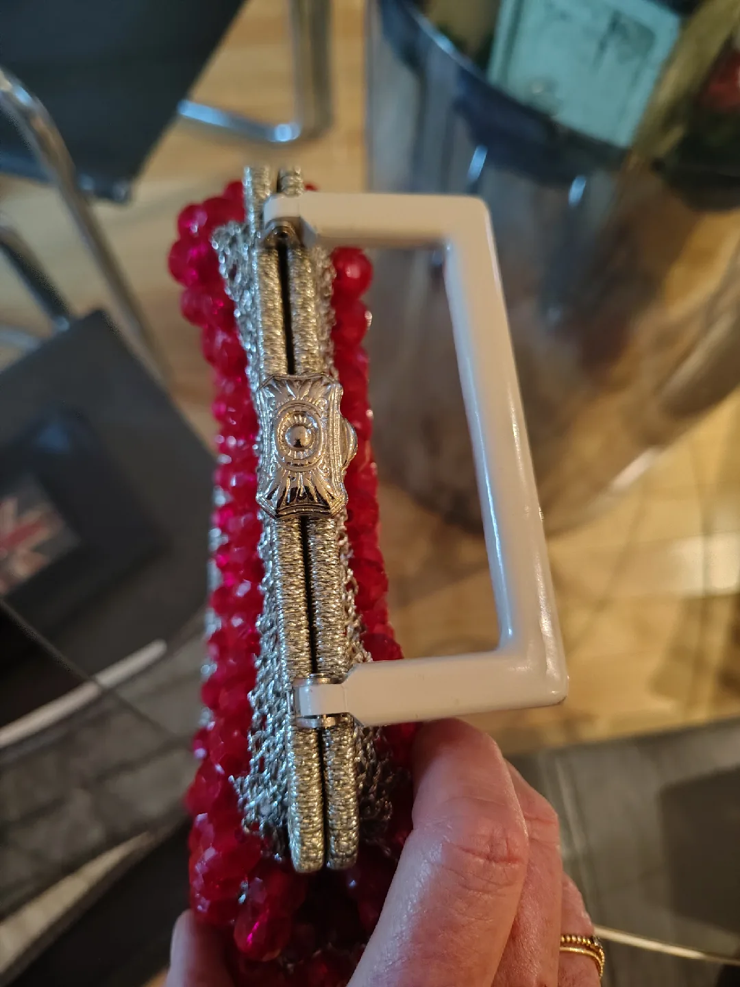 Vintage Magenta Beaded & Silver Evening Bag - Made in Italy image indicator(2)