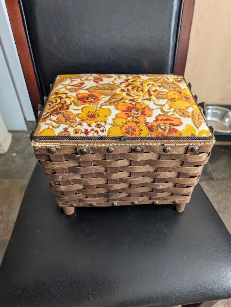 Vintage Woven Basket Sewing Box Japan image indicator(2)