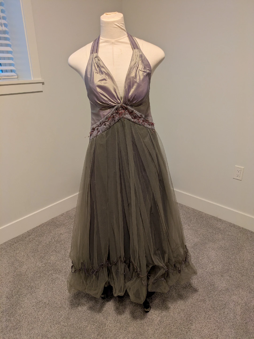 Formal Halter Style Dress - Purple/Green