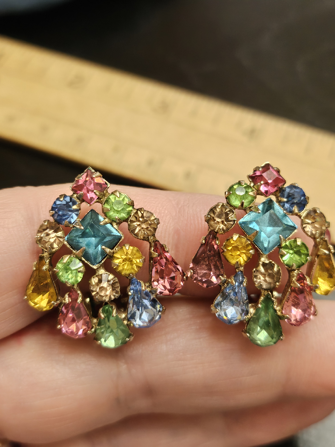 Vintage Multi-Colored Rhinestone Earrings - photo 4