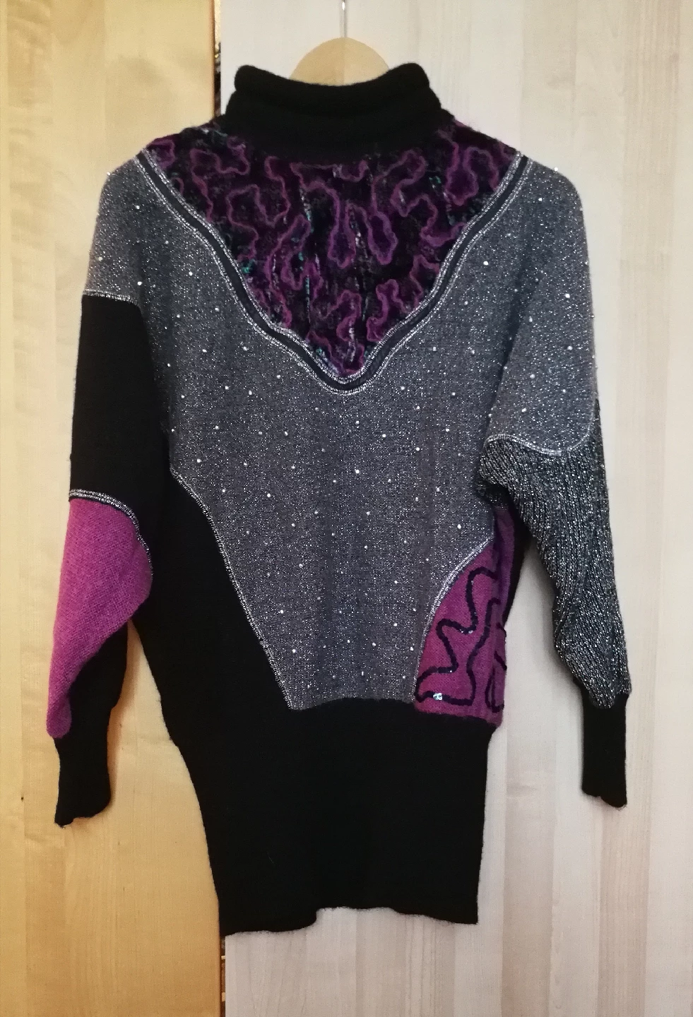 🇮🇹 Italian Vintage Colour Block Mohair Blend Turtleneck Sweater - photo 3
