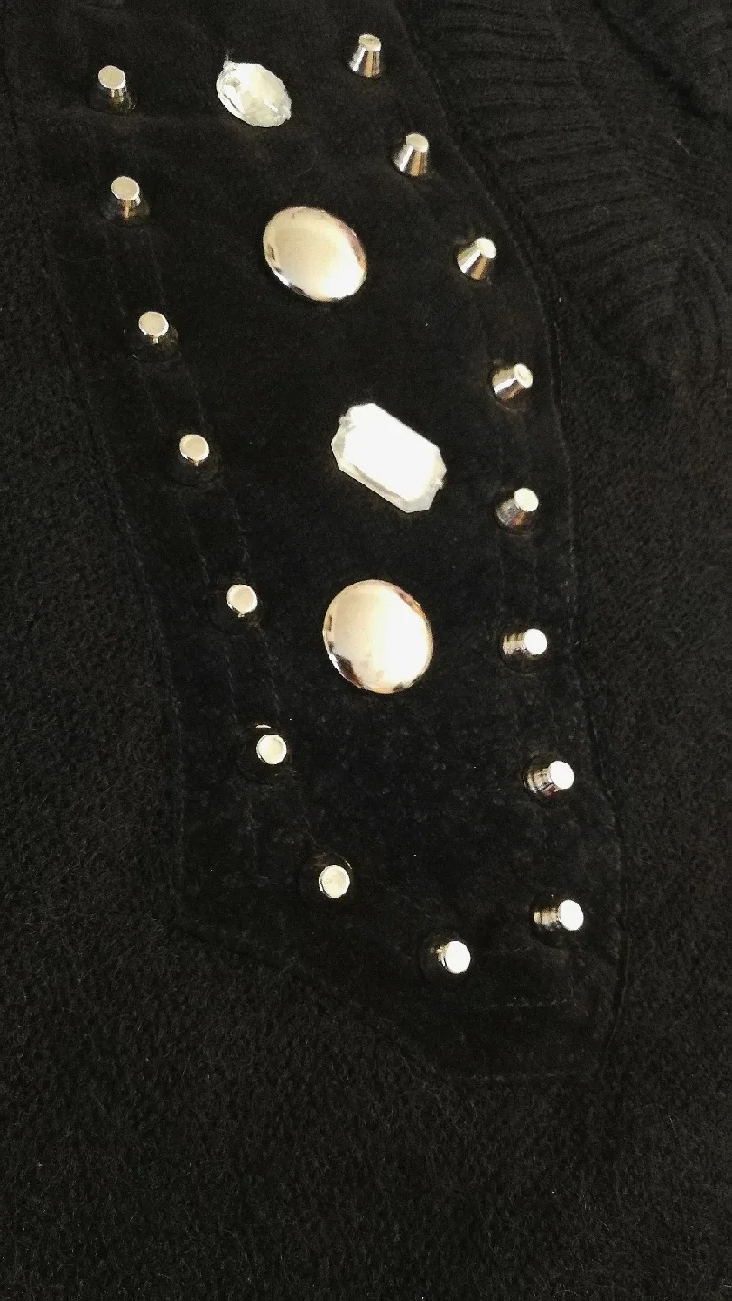 🇮🇹 Italian Vintage Black Mohair Blend Embellished Sweater - S image indicator(8)