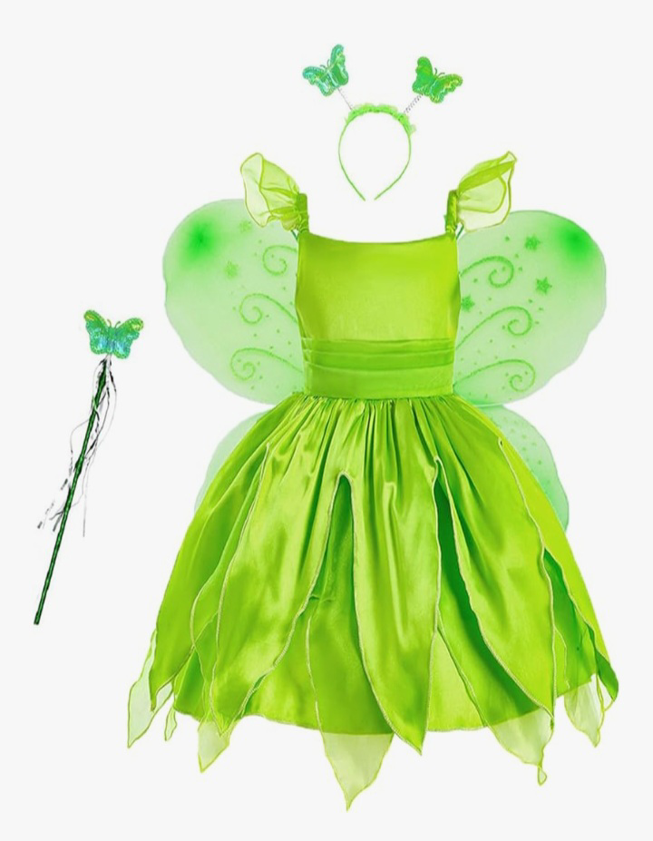 Green Fairy Costume Dress with Wings & Accessories