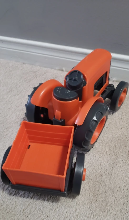 Orange Plastic Toy Tractor with Trailer - photo 4