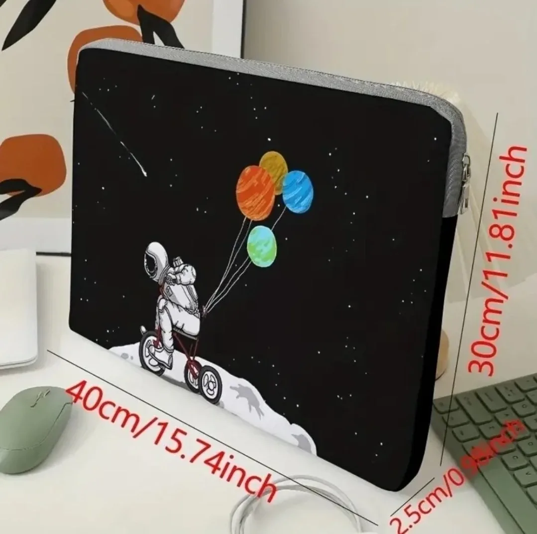 New Laptop Black Bottom Bicycle Astronaut Zipper Cover image indicator(5)