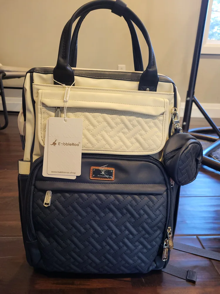 BabbleRoo Leather Diaper Bag Backpack - Blueberry Cream image indicator(6)