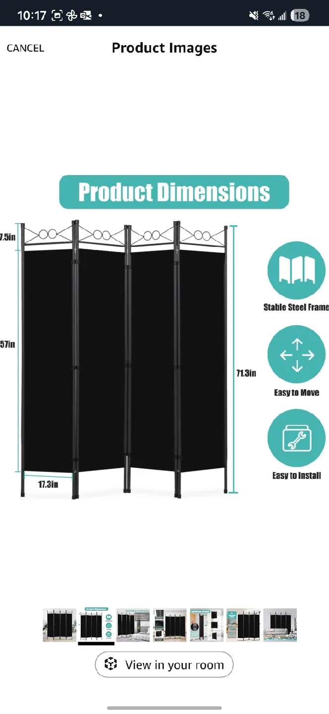 Black 4-Panel Room Divider - 6ft Tall image indicator(4)
