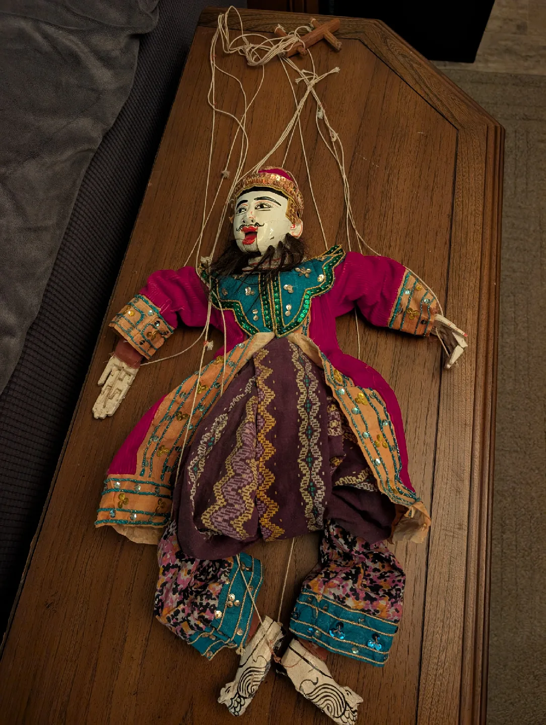 Vintage Burmese marionette String Puppet handcrafted and painted image indicator(4)