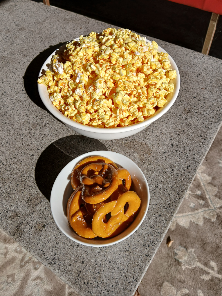 Faux popcorn and pretzels-Staging items