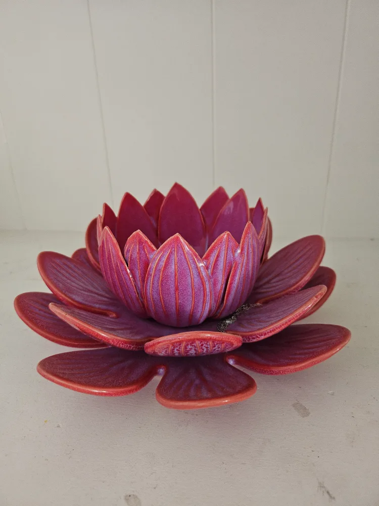 Ceramic Lotus Flower Bowl, Burgundy thumbnail