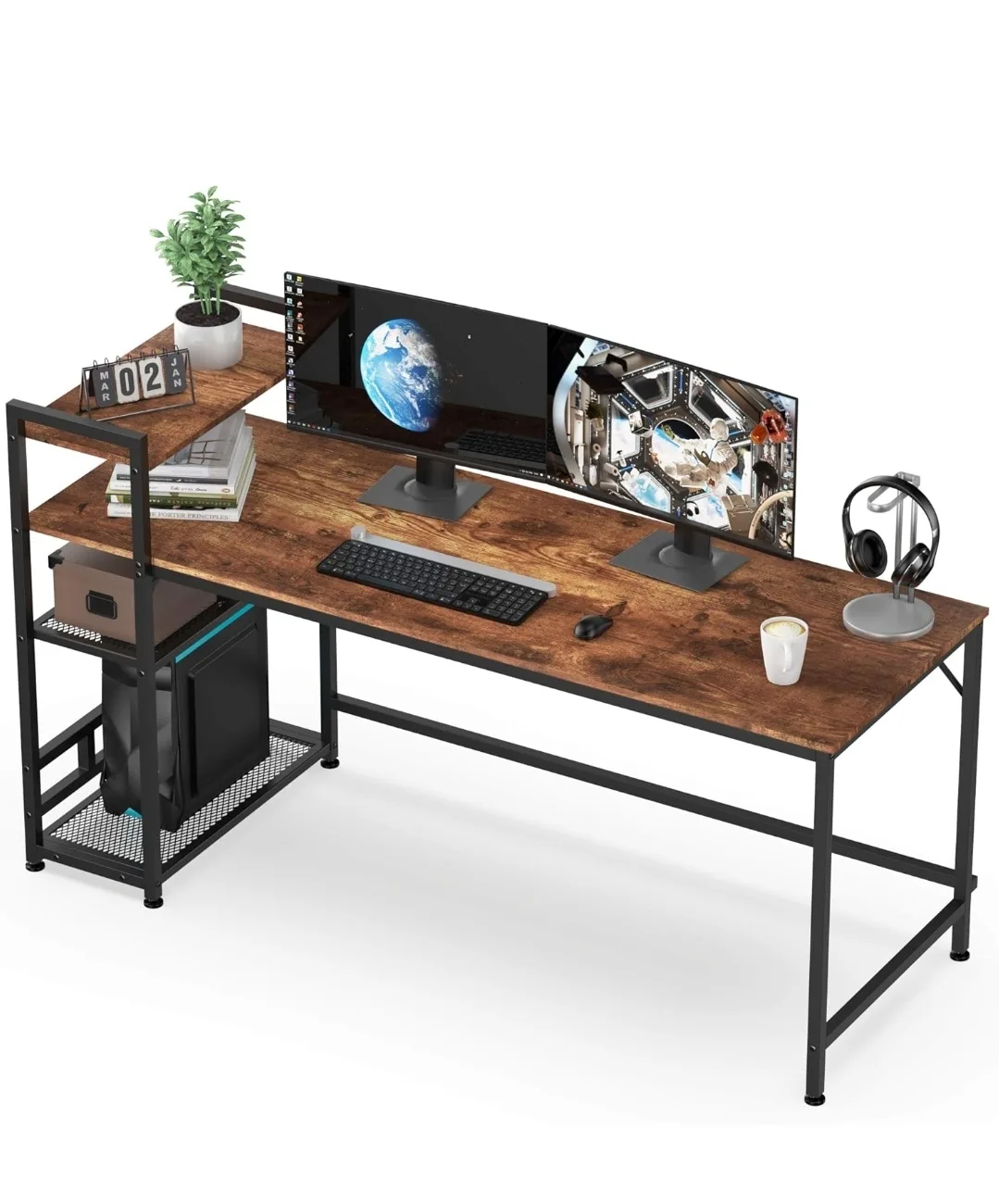 Rustic Brown Computer Desk with Shelves image indicator(2)
