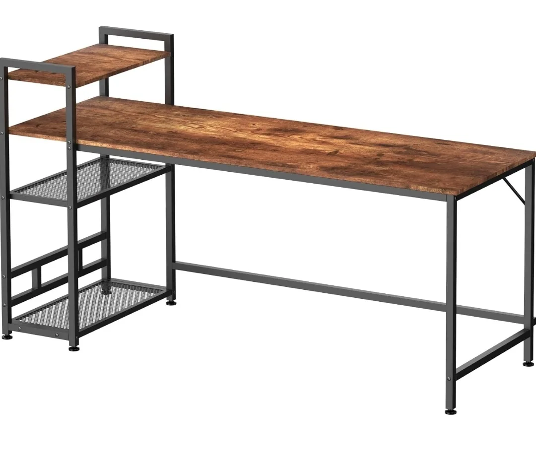 Rustic Brown Computer Desk with Shelves