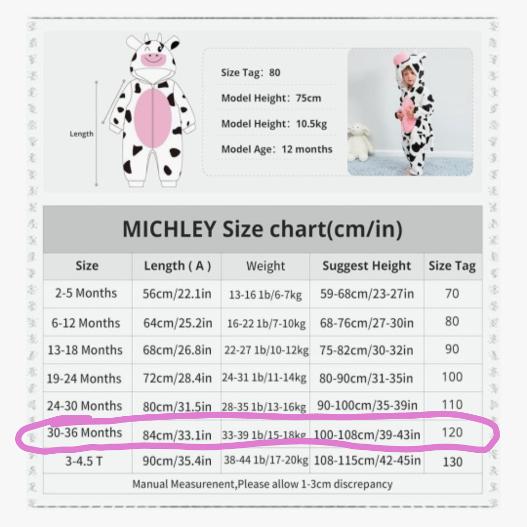 MICLHEY Cow Costume Onesie - Size 120 (30-36 Months) - photo 5