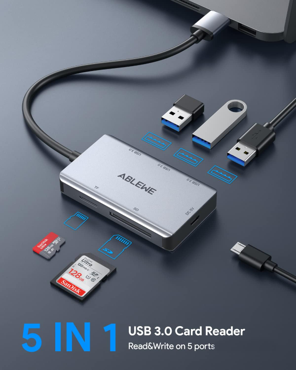 SD Card Reader,ABLEWE Aluminum USB 3.0 Memory Card Reader - photo 2