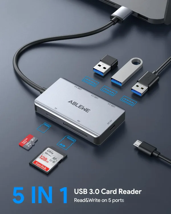SD Card Reader,ABLEWE Aluminum USB 3.0 Memory Card Reader image indicator(2)